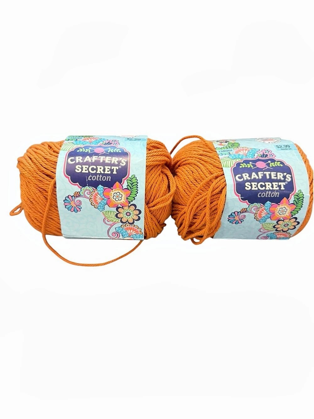 Lot Of 2 Crafters Secret Yarn 100% Cotton 2.5 oz Papaya 24 Dark Orange 4-ply